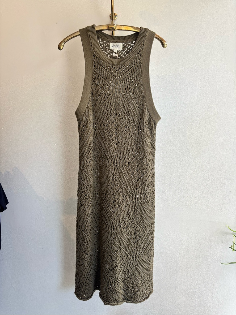 Hartford Olive Green Crochet Midi Dress